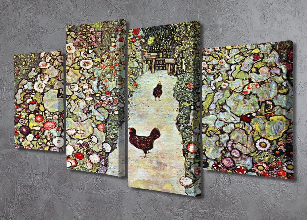 Garden Path with Chickens by Klimt 4 Split Panel Canvas - Canvas Art Rocks - 2