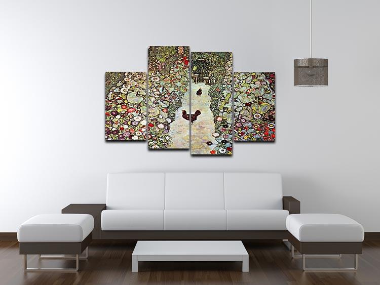 Garden Path with Chickens by Klimt 4 Split Panel Canvas - Canvas Art Rocks - 3