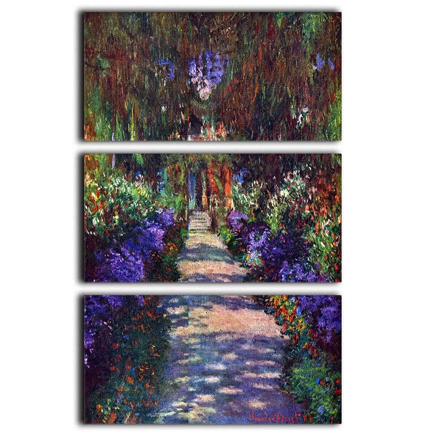 Garden at Giverny by Monet 3 Split Panel Canvas Print - Canvas Art Rocks - 1