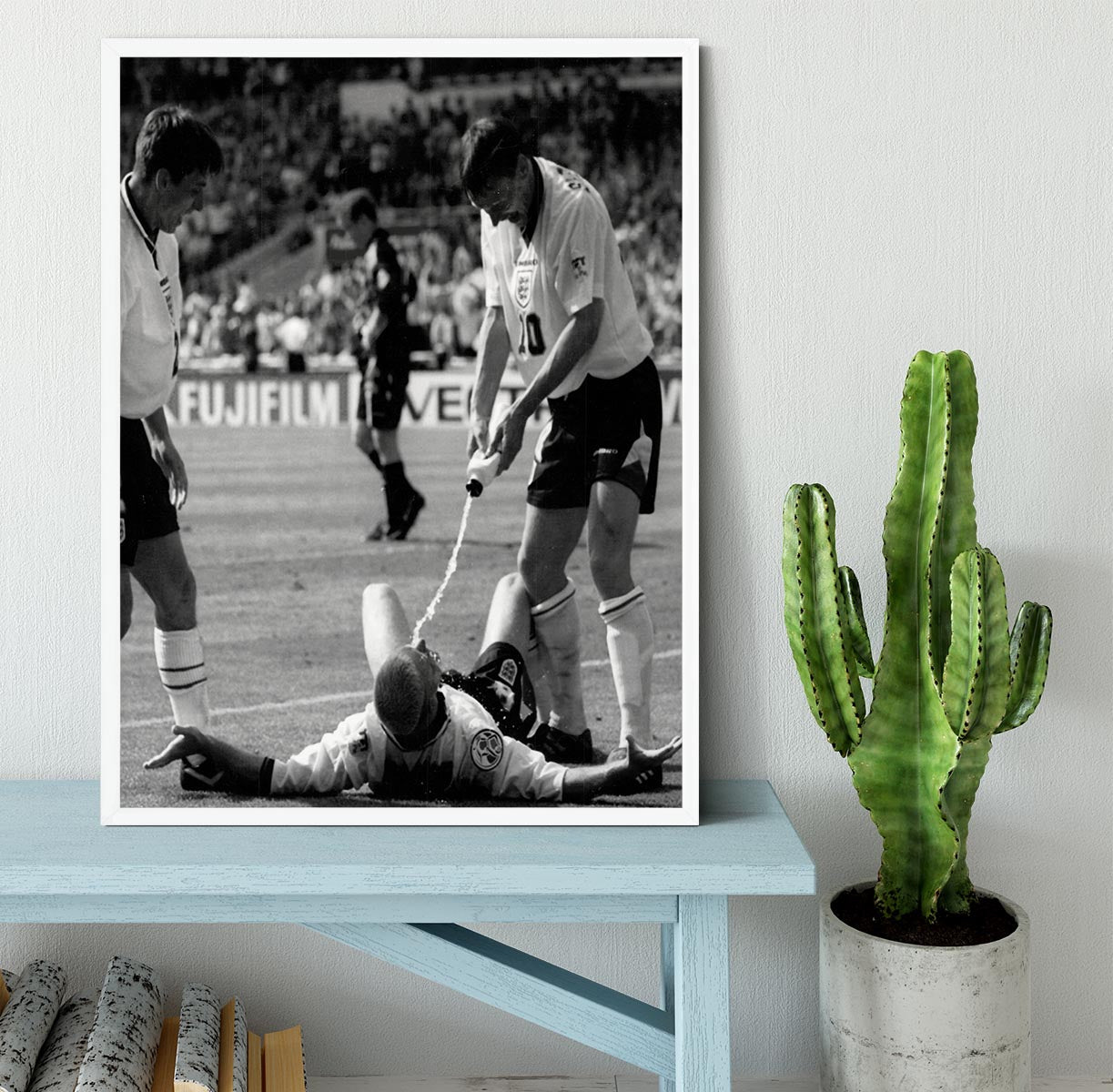 Gazza celebrates Euro 96 qualifiers Framed Print - Canvas Art Rocks -6
