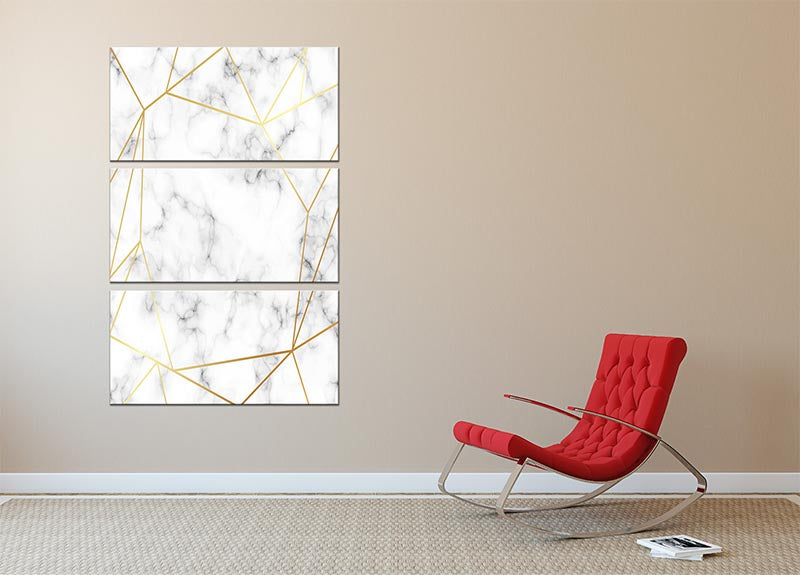Geometric Gold Patterned Marble 3 Split Panel Canvas Print - Canvas Art Rocks - 2