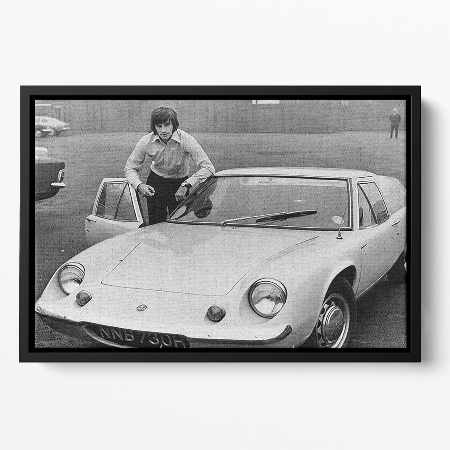 George Best with his Lotus Europa Floating Framed Canvas