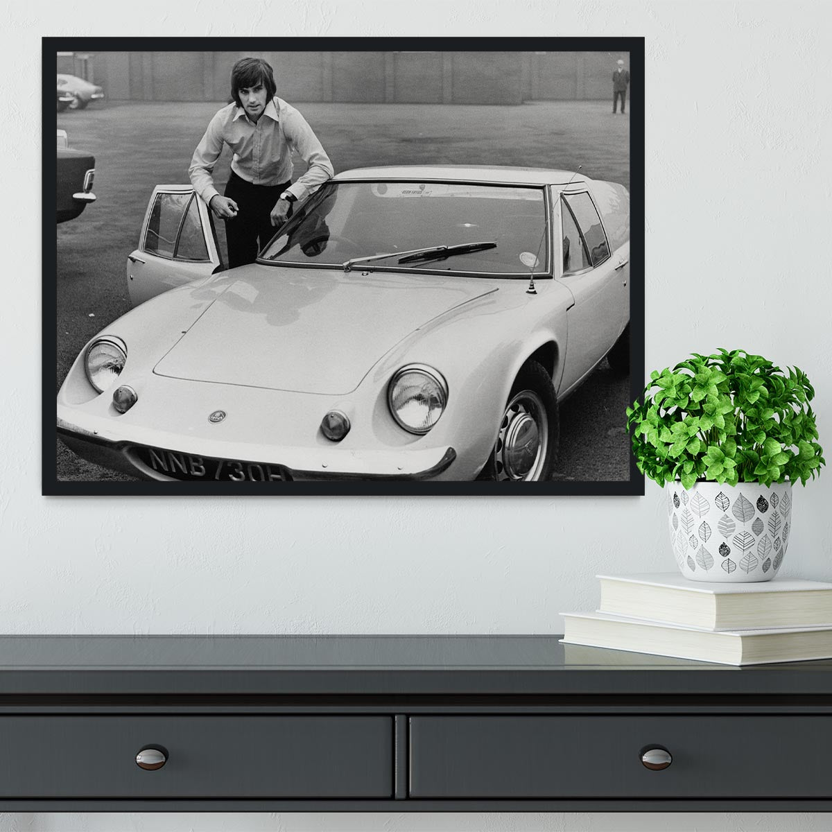 George Best with his Lotus Europa Framed Print - Canvas Art Rocks - 2