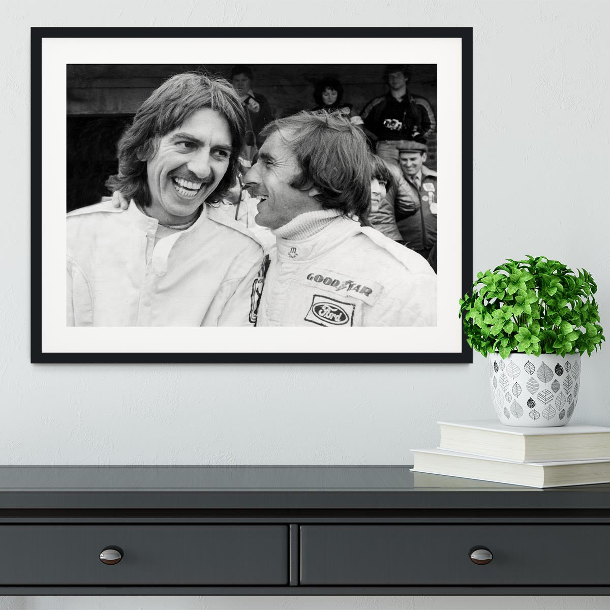 George Harrison and racing driver Jackie Stewart Framed Print - Canvas Art Rocks - 1