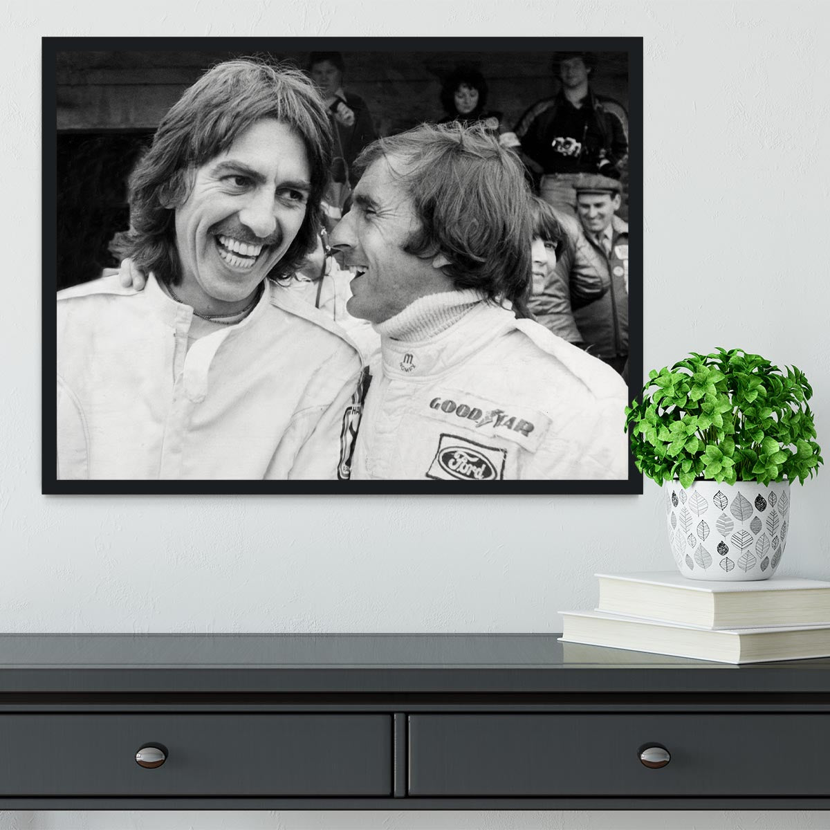 George Harrison and racing driver Jackie Stewart Framed Print - Canvas Art Rocks - 2