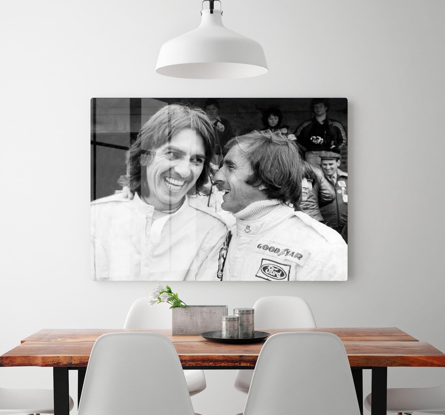 George Harrison and racing driver Jackie Stewart HD Metal Print