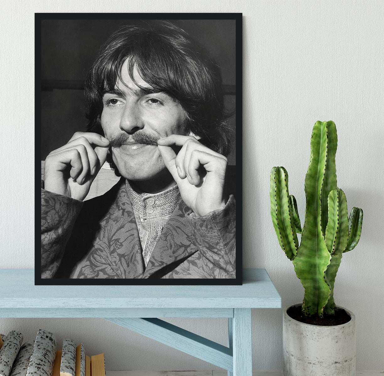 George Harrison plays with his moustache Framed Print - Canvas Art Rocks - 2