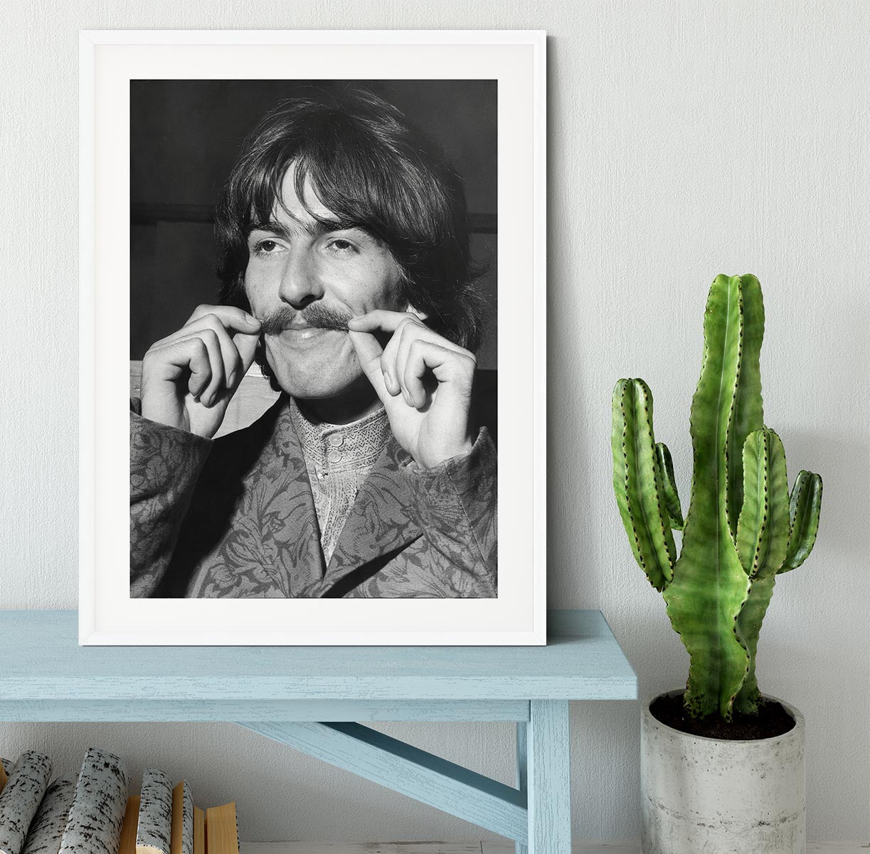George Harrison plays with his moustache Framed Print - Canvas Art Rocks - 5