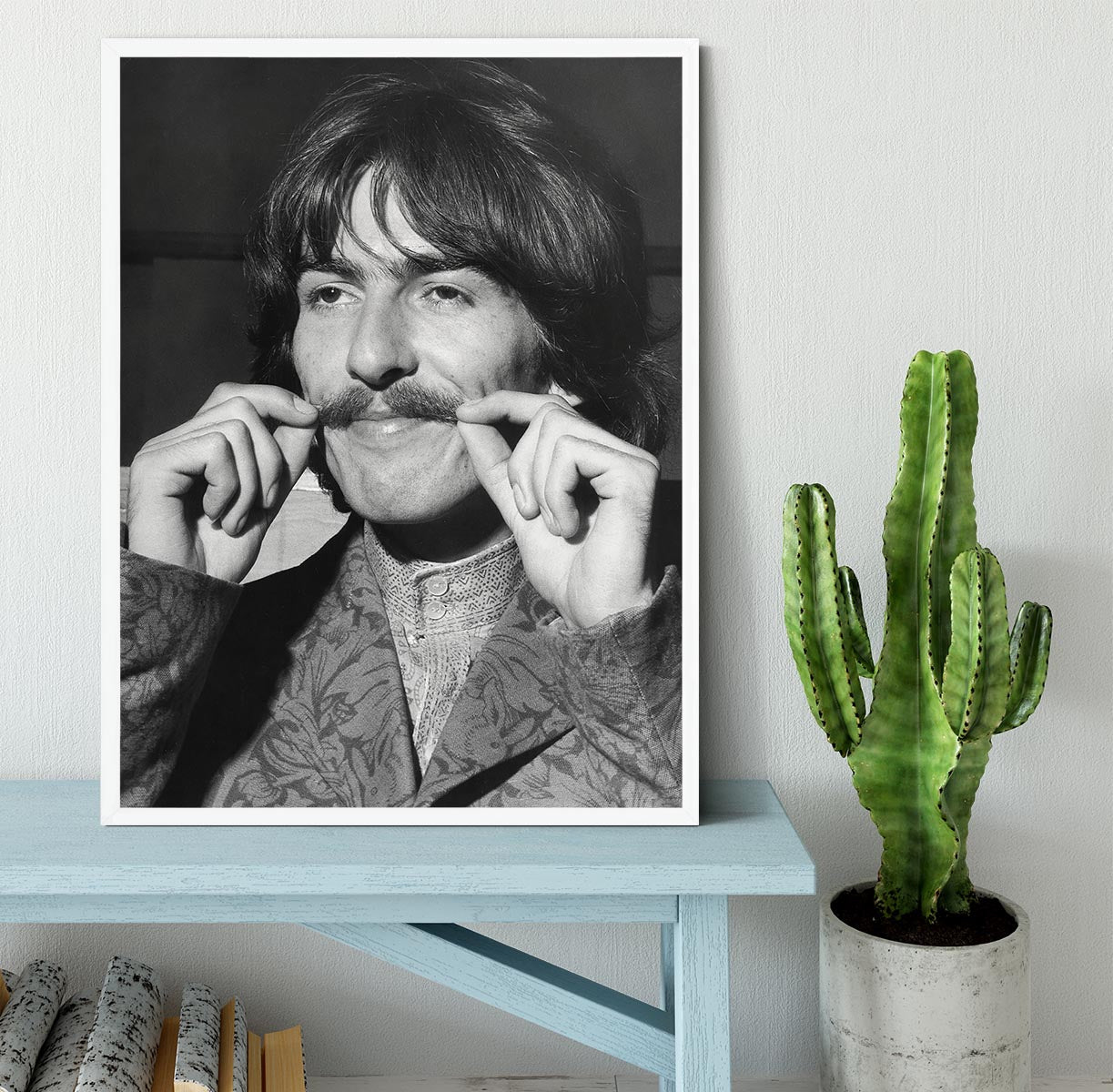George Harrison plays with his moustache Framed Print - Canvas Art Rocks -6