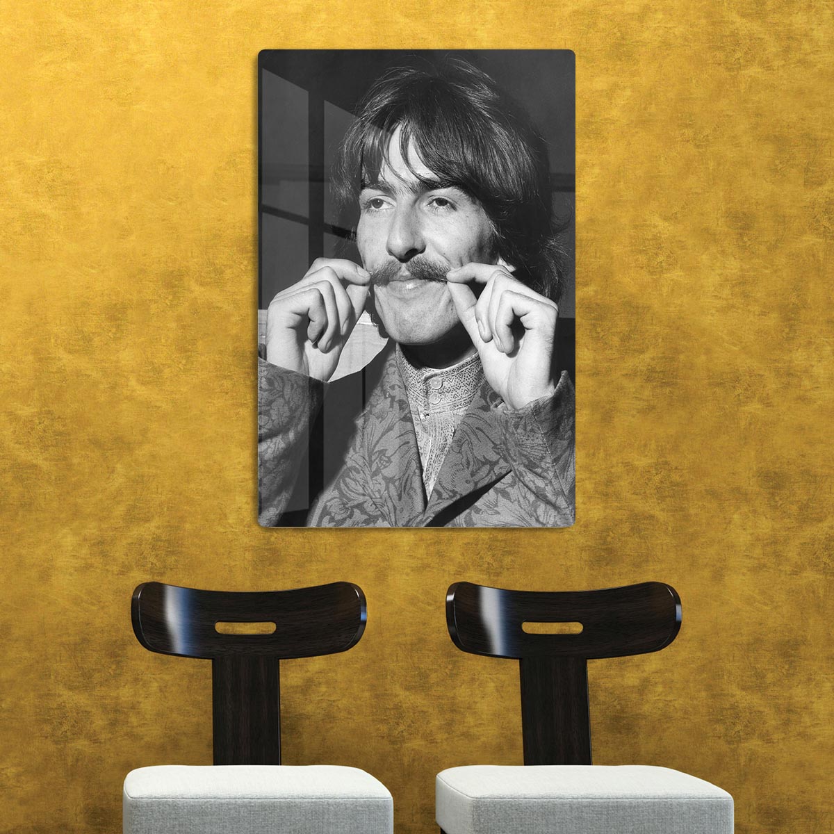 George Harrison plays with his moustache HD Metal Print