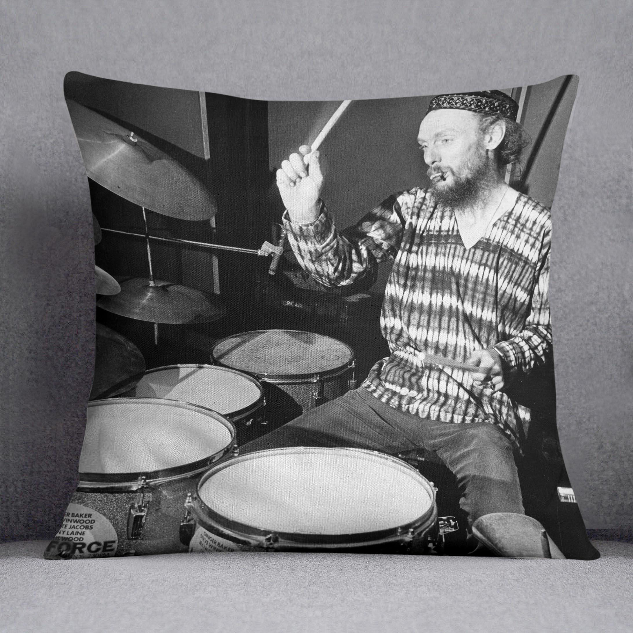 Ginger Baker on the drums Cushion - Canvas Art Rocks - 1