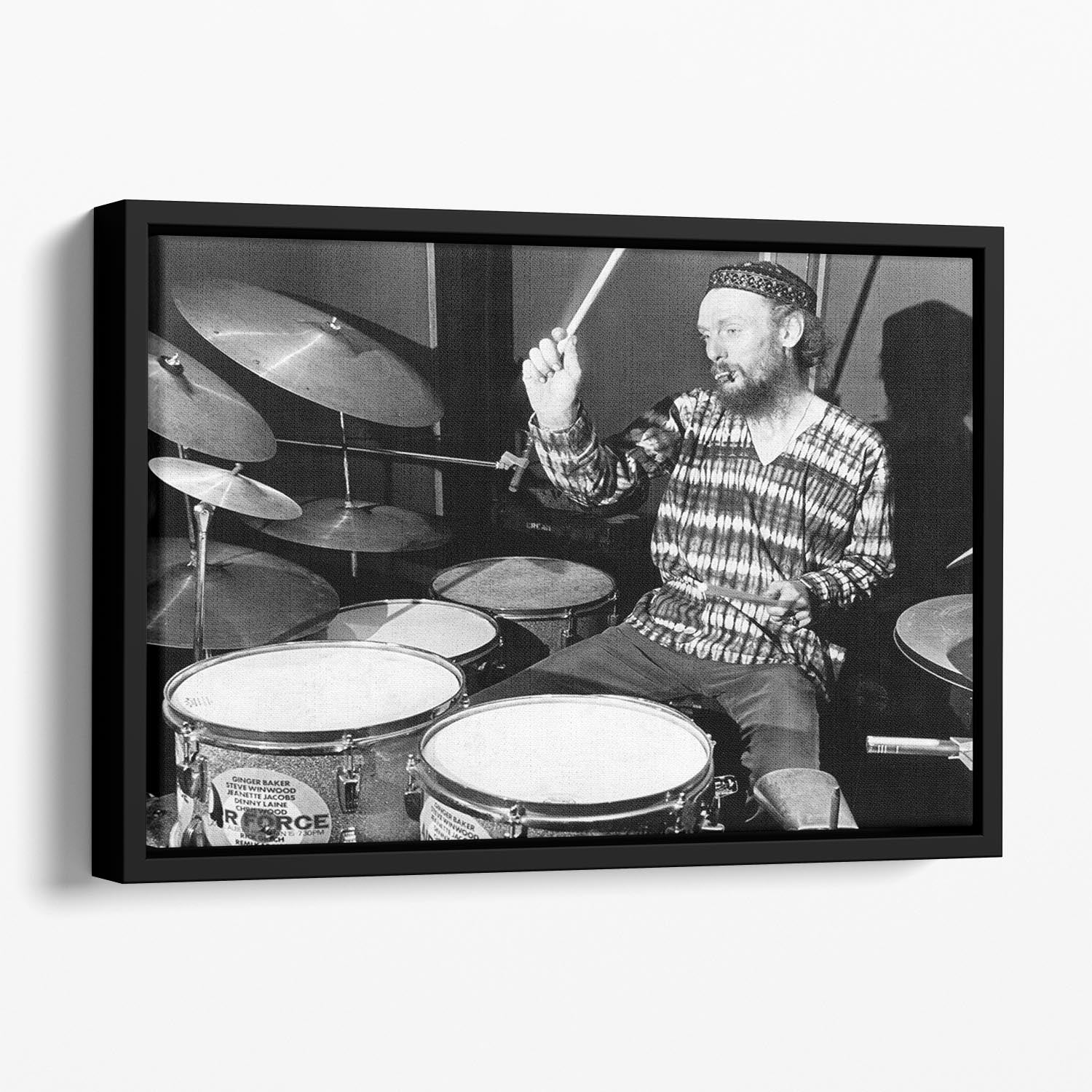 Ginger Baker on the drums Floating Framed Canvas - Canvas Art Rocks - 1