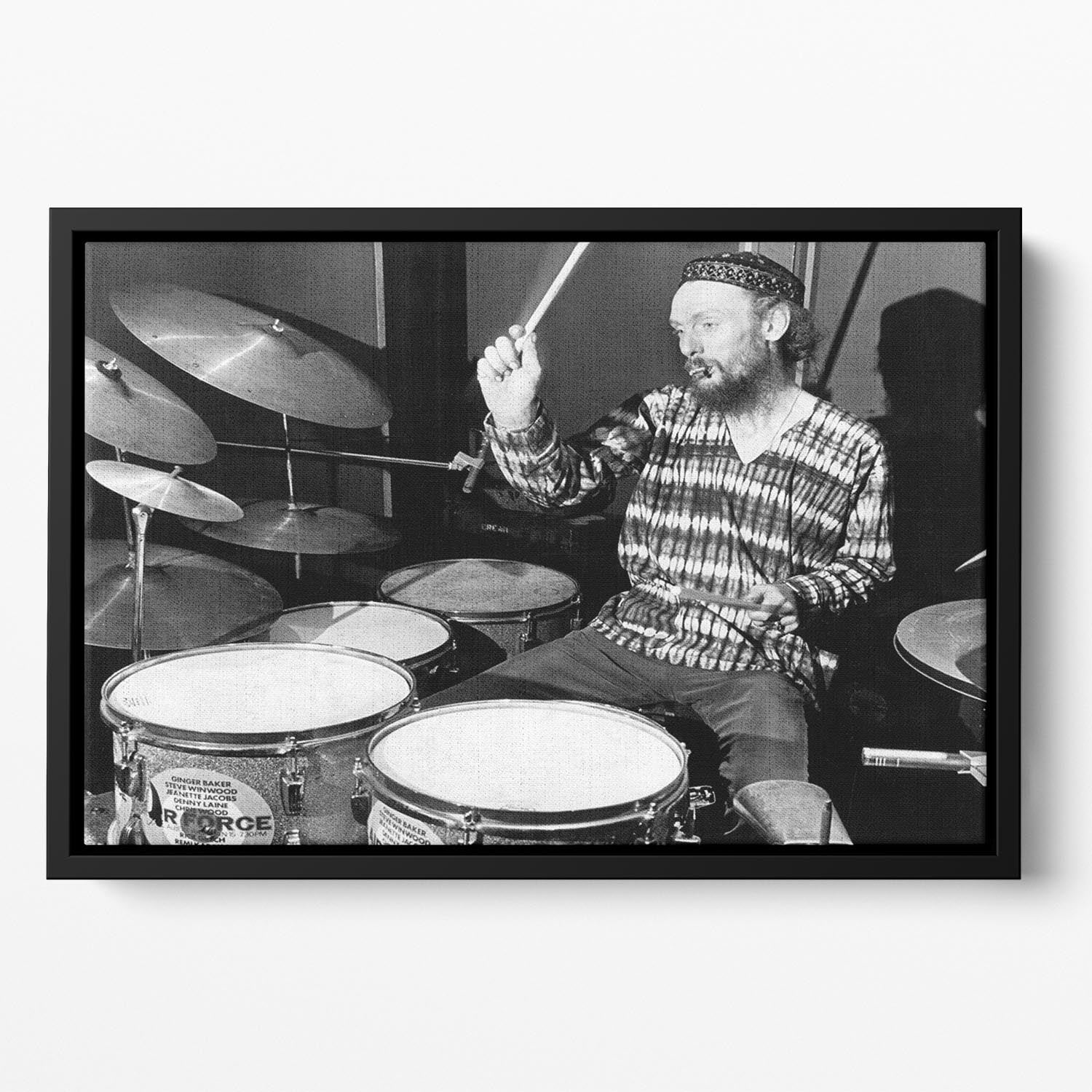 Ginger Baker on the drums Floating Framed Canvas - Canvas Art Rocks - 2