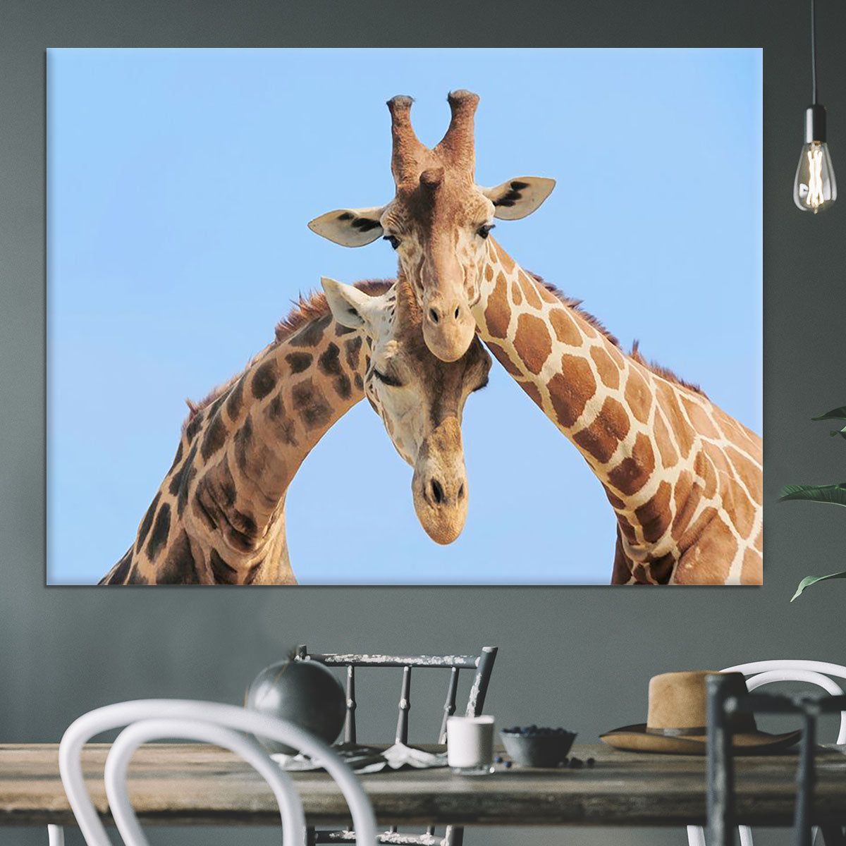 Giraffe couple in love with blue sky on background Canvas Print or Poster - Canvas Art Rocks - 3