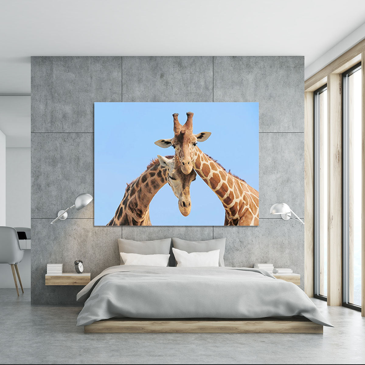 Giraffe couple in love with blue sky on background Canvas Print or Poster - Canvas Art Rocks - 5
