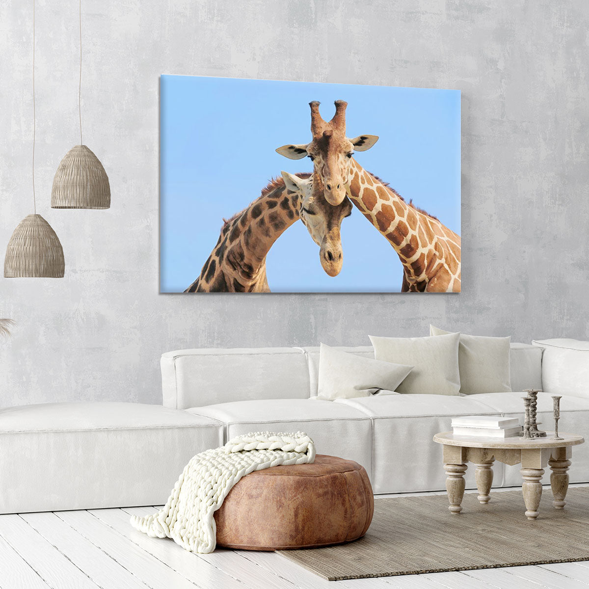 Giraffe couple in love with blue sky on background Canvas Print or Poster - Canvas Art Rocks - 6