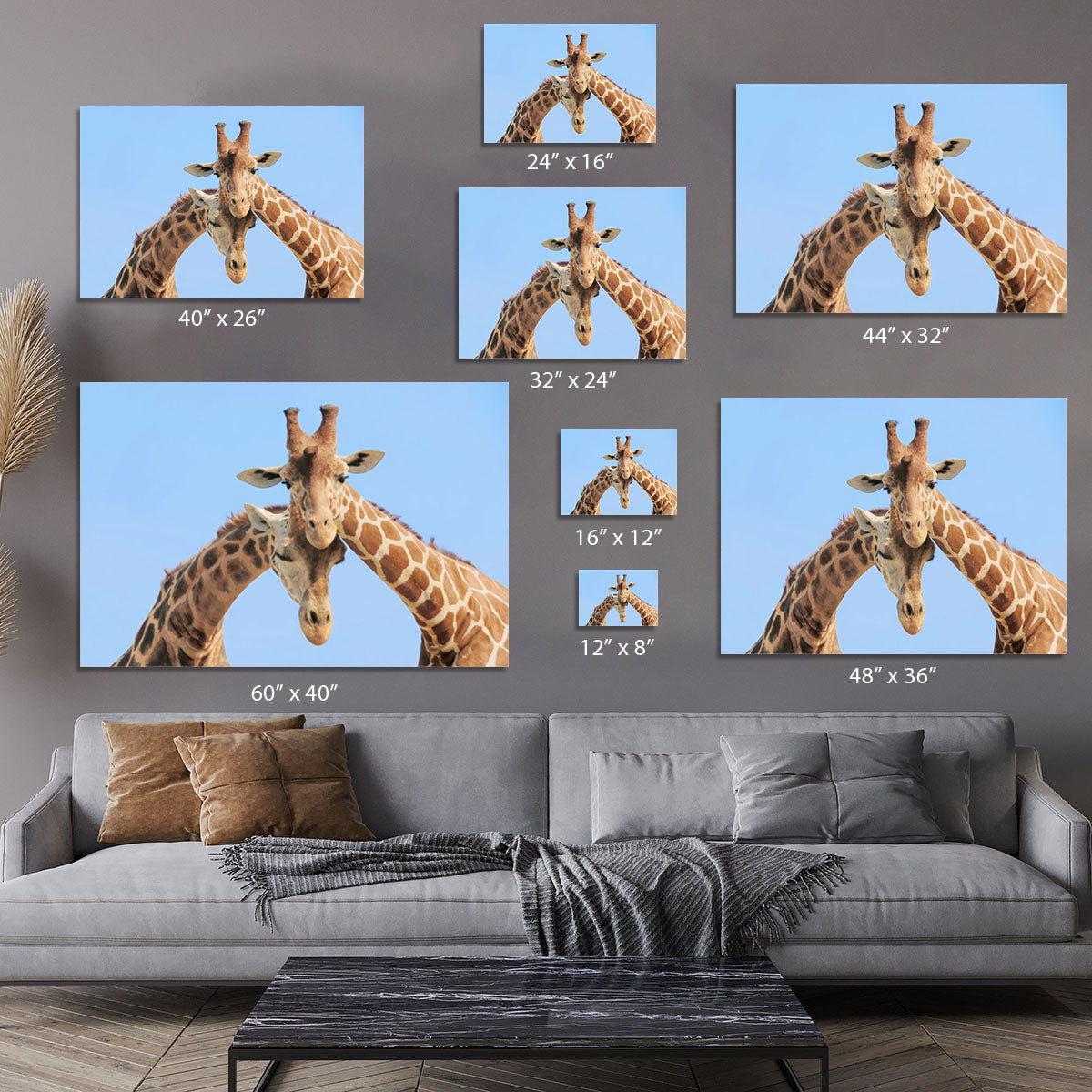 Giraffe couple in love with blue sky on background Canvas Print or Poster - Canvas Art Rocks - 7