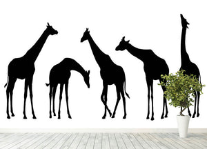 Giraffe silhouettes on the white background Wall Mural Wallpaper - Canvas Art Rocks - 4