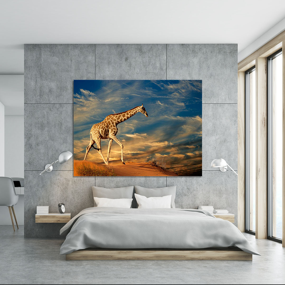 Giraffe walking on a sand dune with clouds South Africa Canvas Print or Poster - Canvas Art Rocks - 5