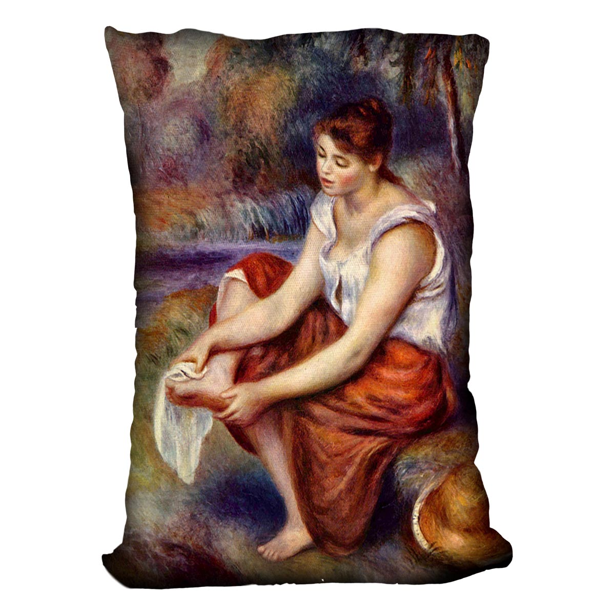 Girl dryes her feet by Renoir Cushion