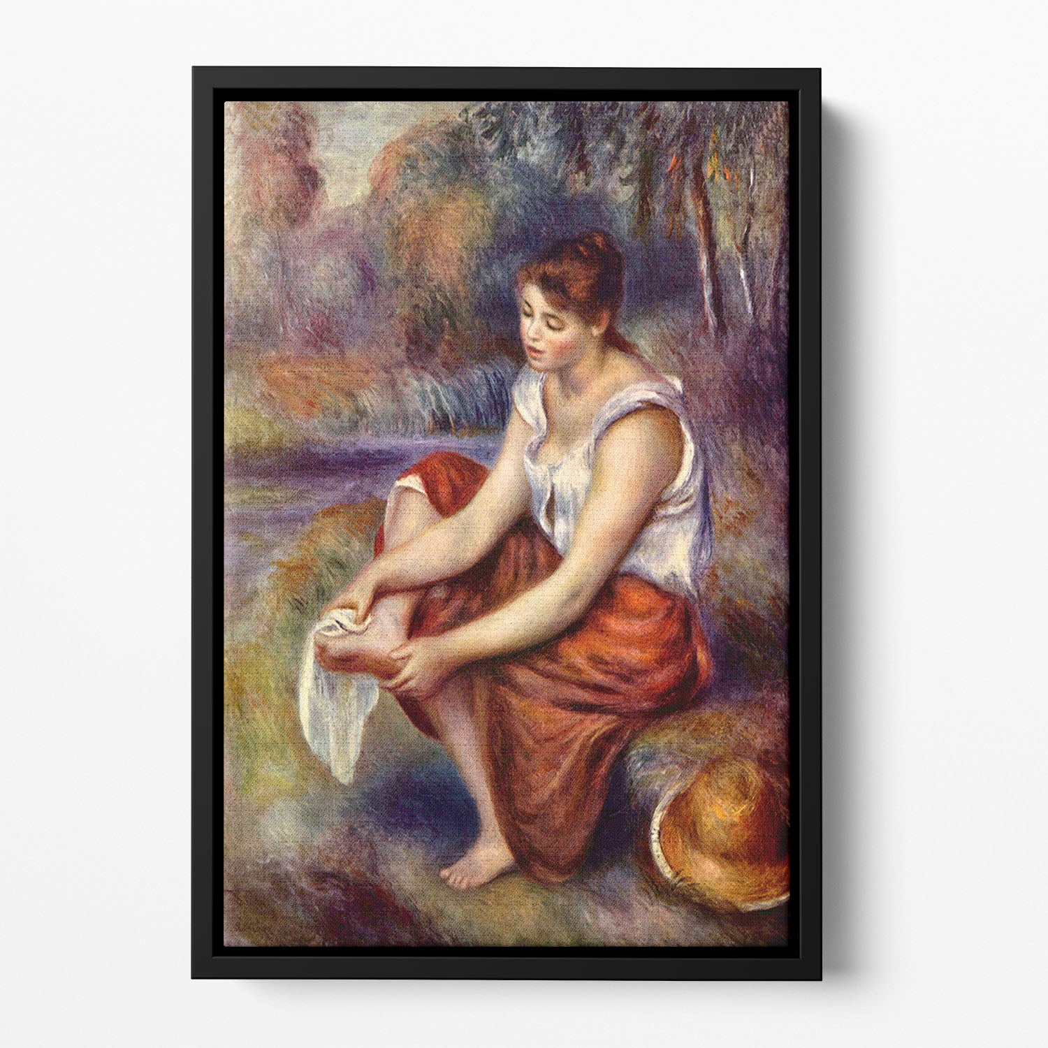 Girl dryes her feet by Renoir Floating Framed Canvas