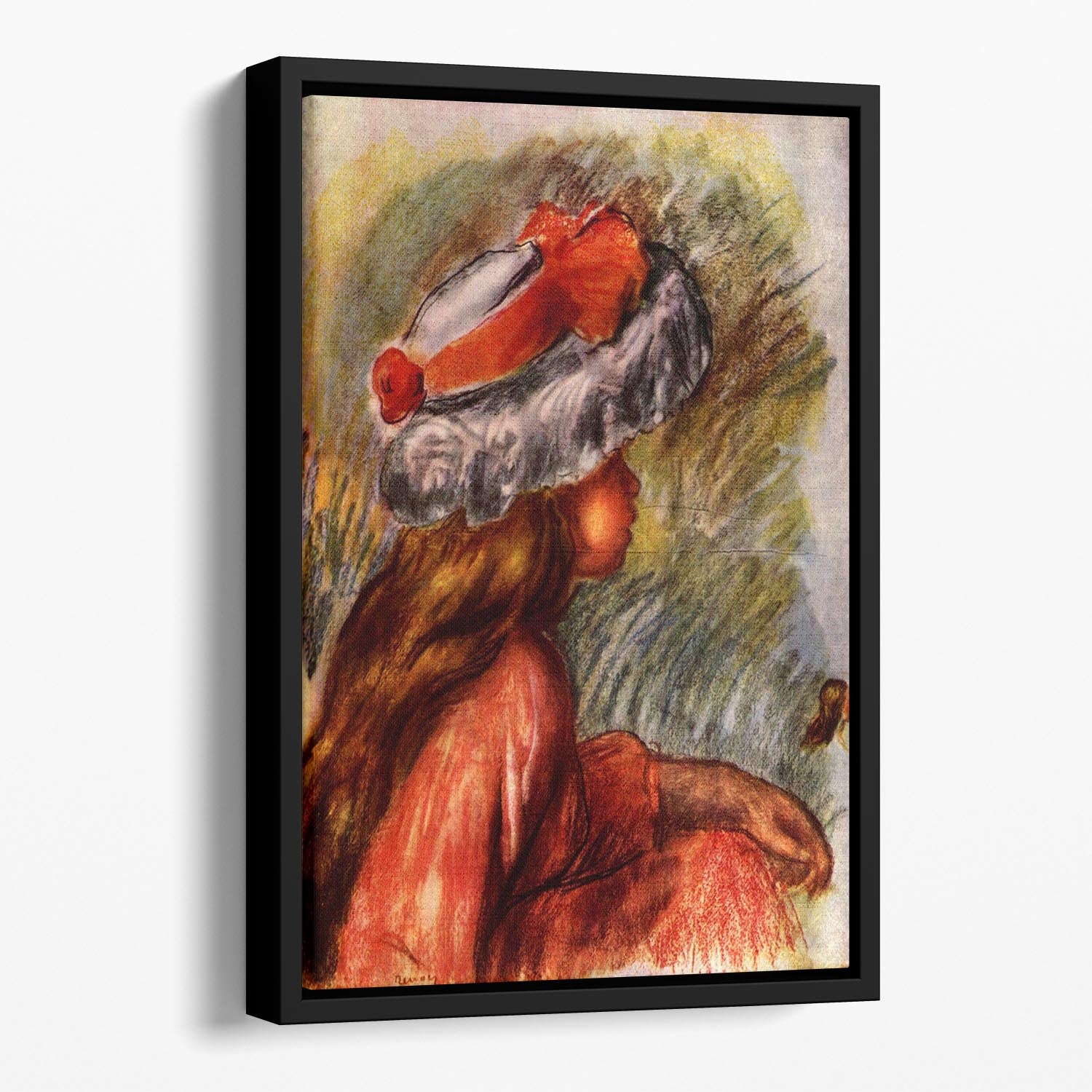 Girl head by Renoir Floating Framed Canvas
