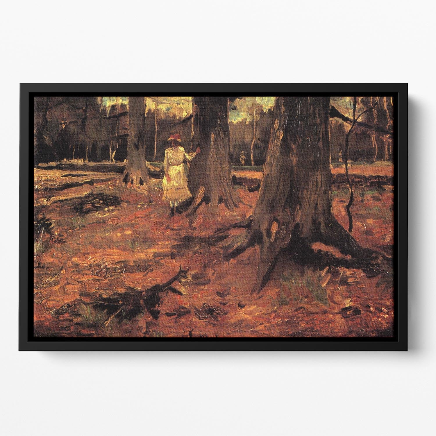 Girl in White in the Woods by Van Gogh Floating Framed Canvas