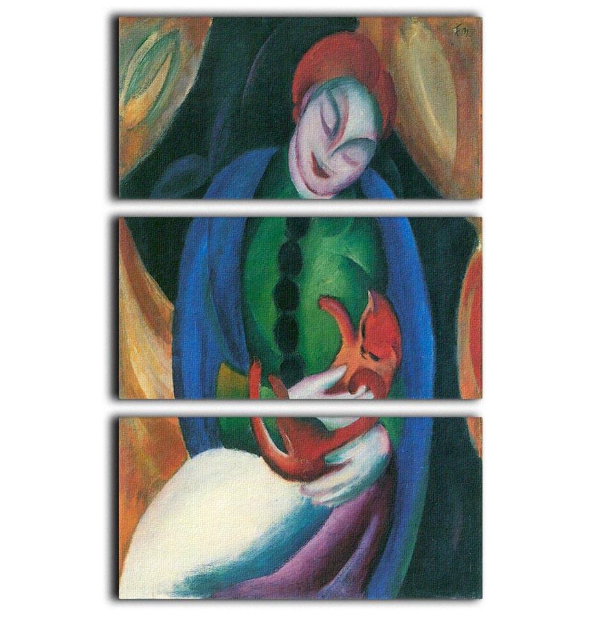 Girl with a Cat II by Franz Marc 3 Split Panel Canvas Print - Canvas Art Rocks - 1