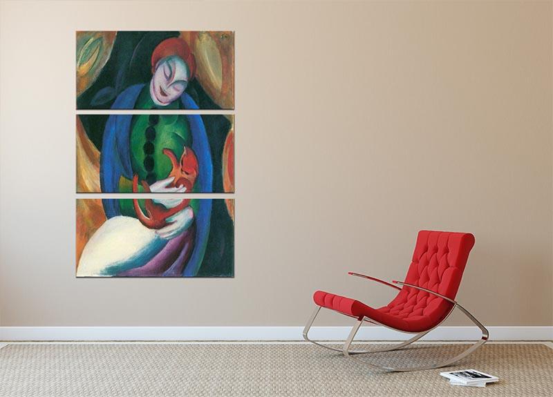 Girl with a Cat II by Franz Marc 3 Split Panel Canvas Print - Canvas Art Rocks - 2
