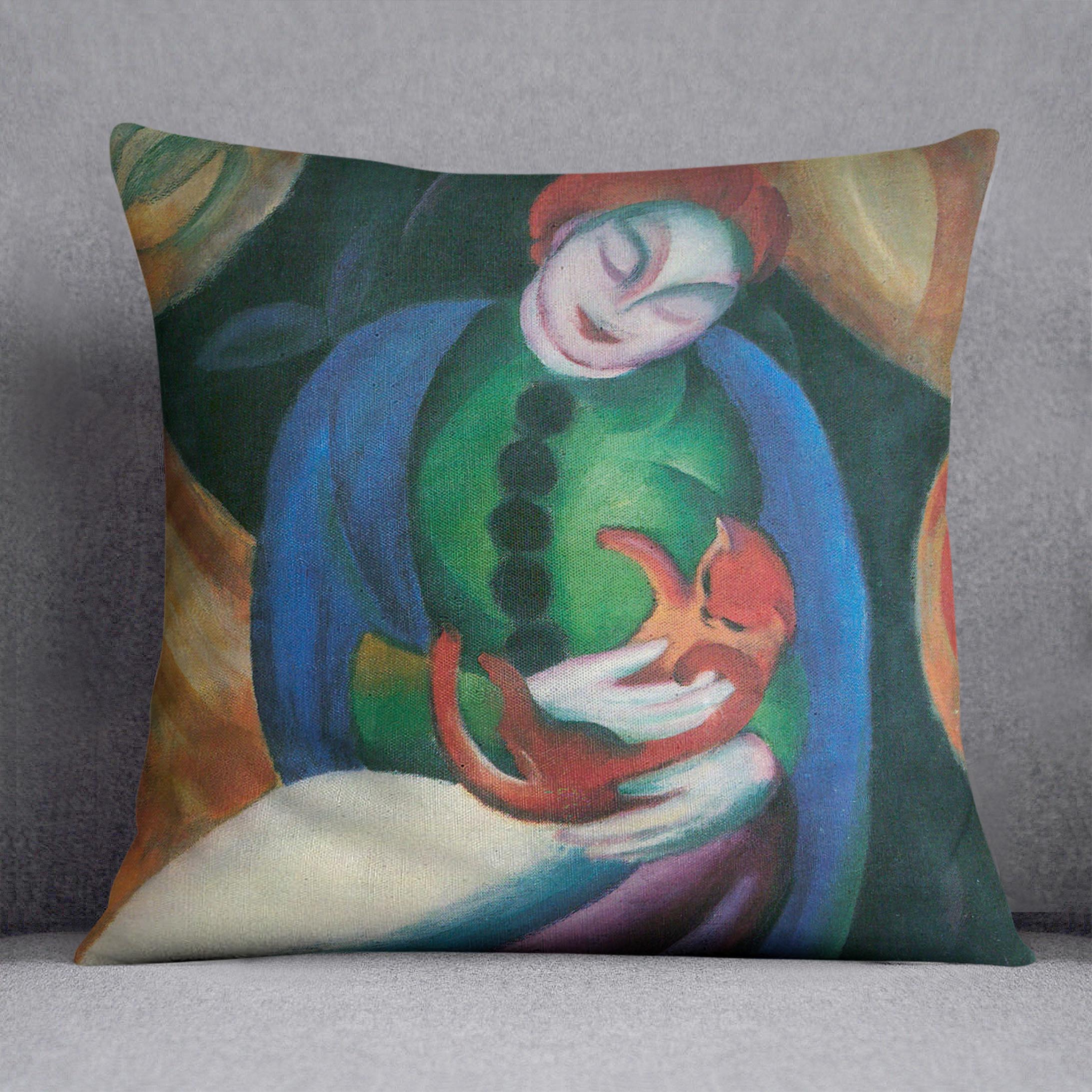 Girl with a Cat II by Franz Marc Cushion