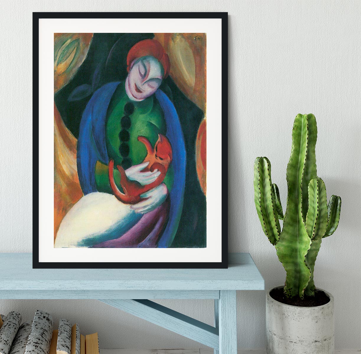 Girl with a Cat II by Franz Marc Framed Print - Canvas Art Rocks - 1