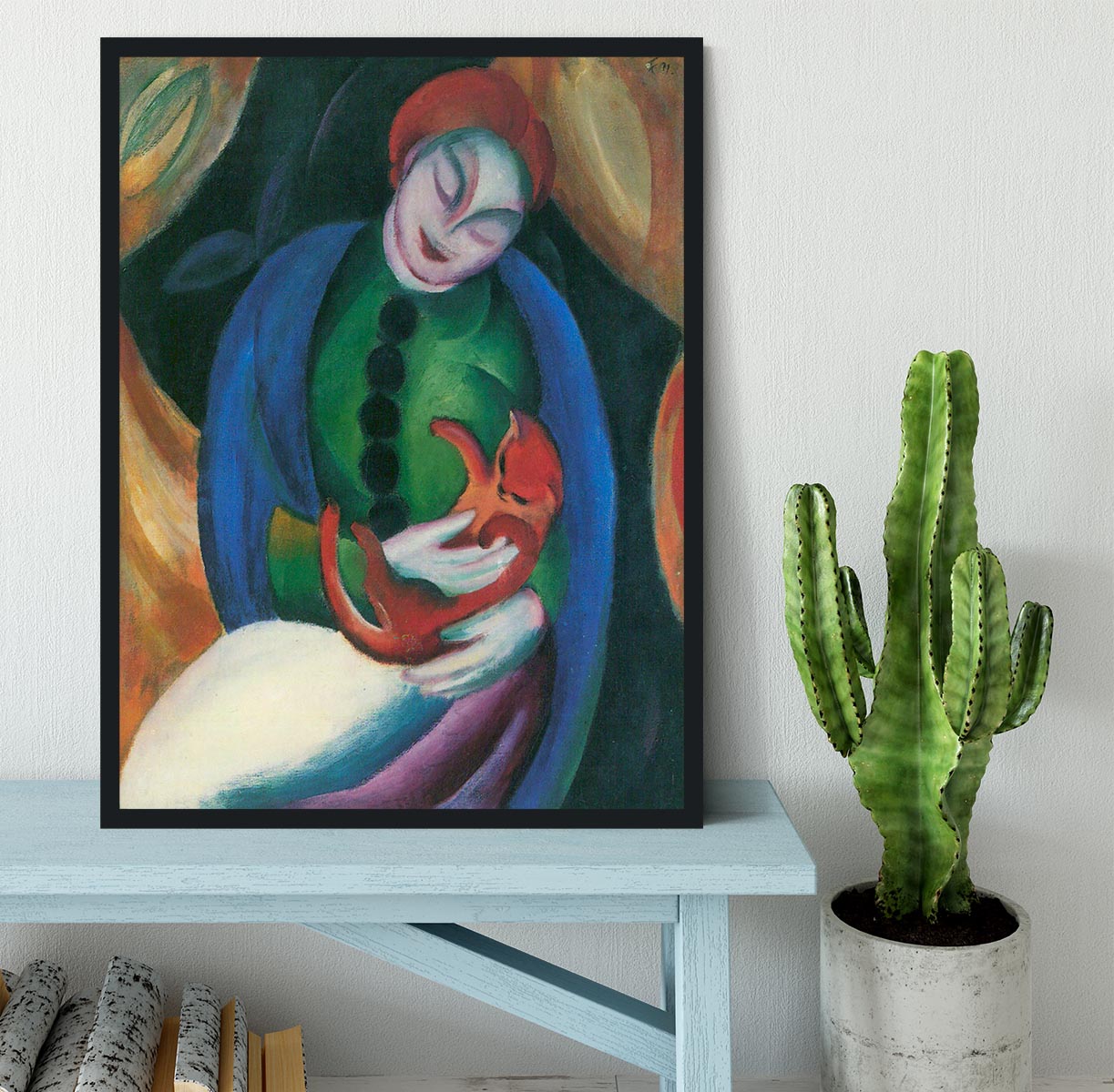 Girl with a Cat II by Franz Marc Framed Print - Canvas Art Rocks - 2