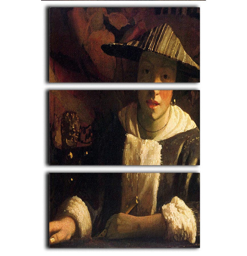 Girl with a flute by Vermeer 3 Split Panel Canvas Print - Canvas Art Rocks - 1