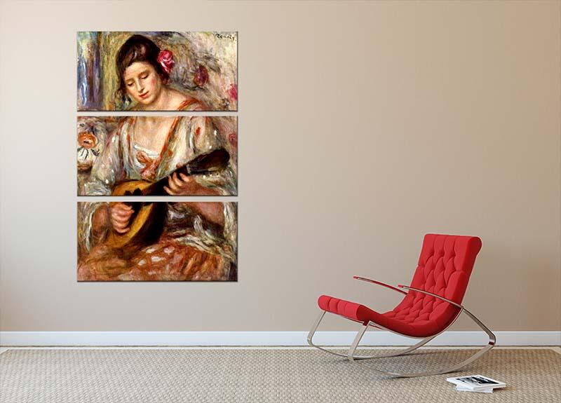 Girl with mandolin by Renoir 3 Split Panel Canvas Print - Canvas Art Rocks - 2