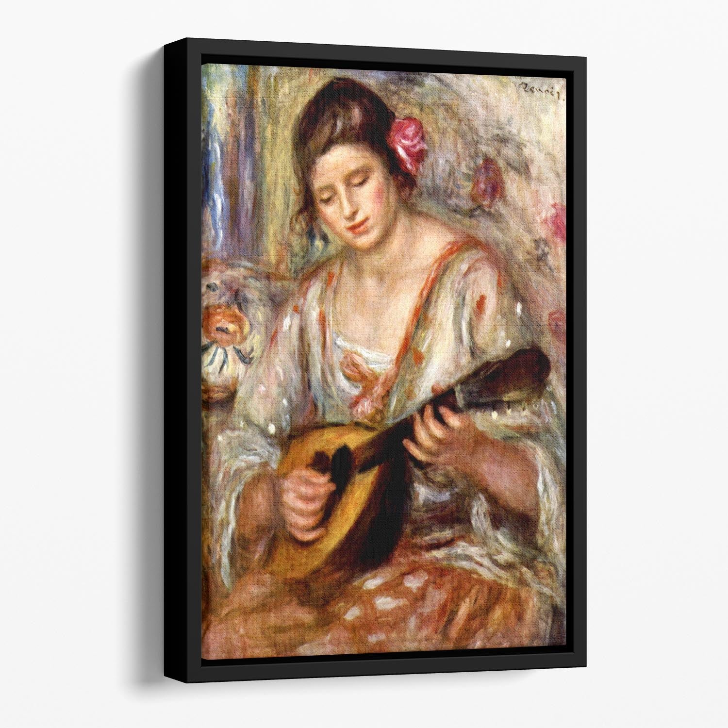 Girl with mandolin by Renoir Floating Framed Canvas
