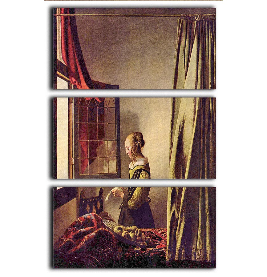 Girls at the open window by Vermeer 3 Split Panel Canvas Print - Canvas Art Rocks - 1