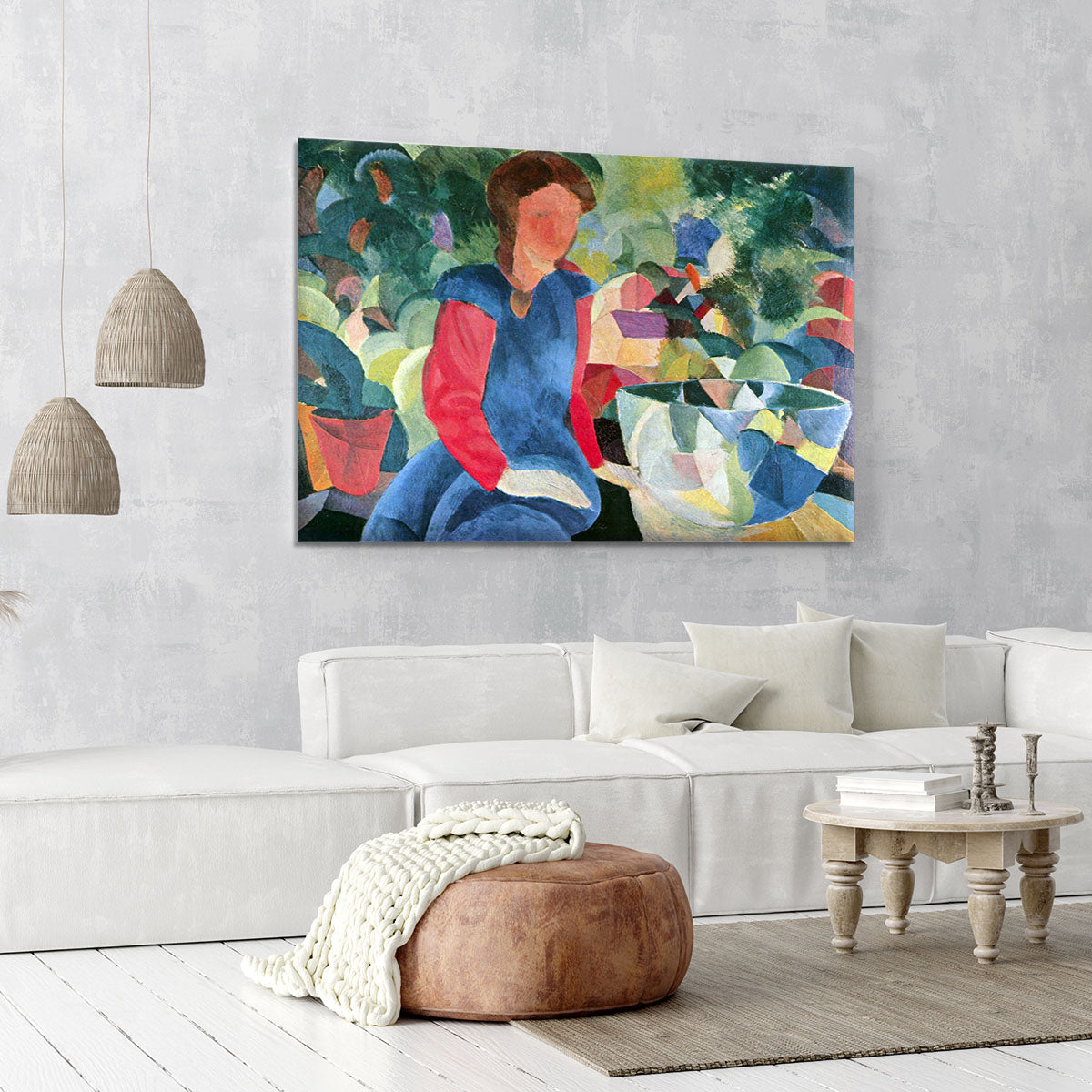 Girls with fish bell by Macke Canvas Print or Poster - Canvas Art Rocks - 6
