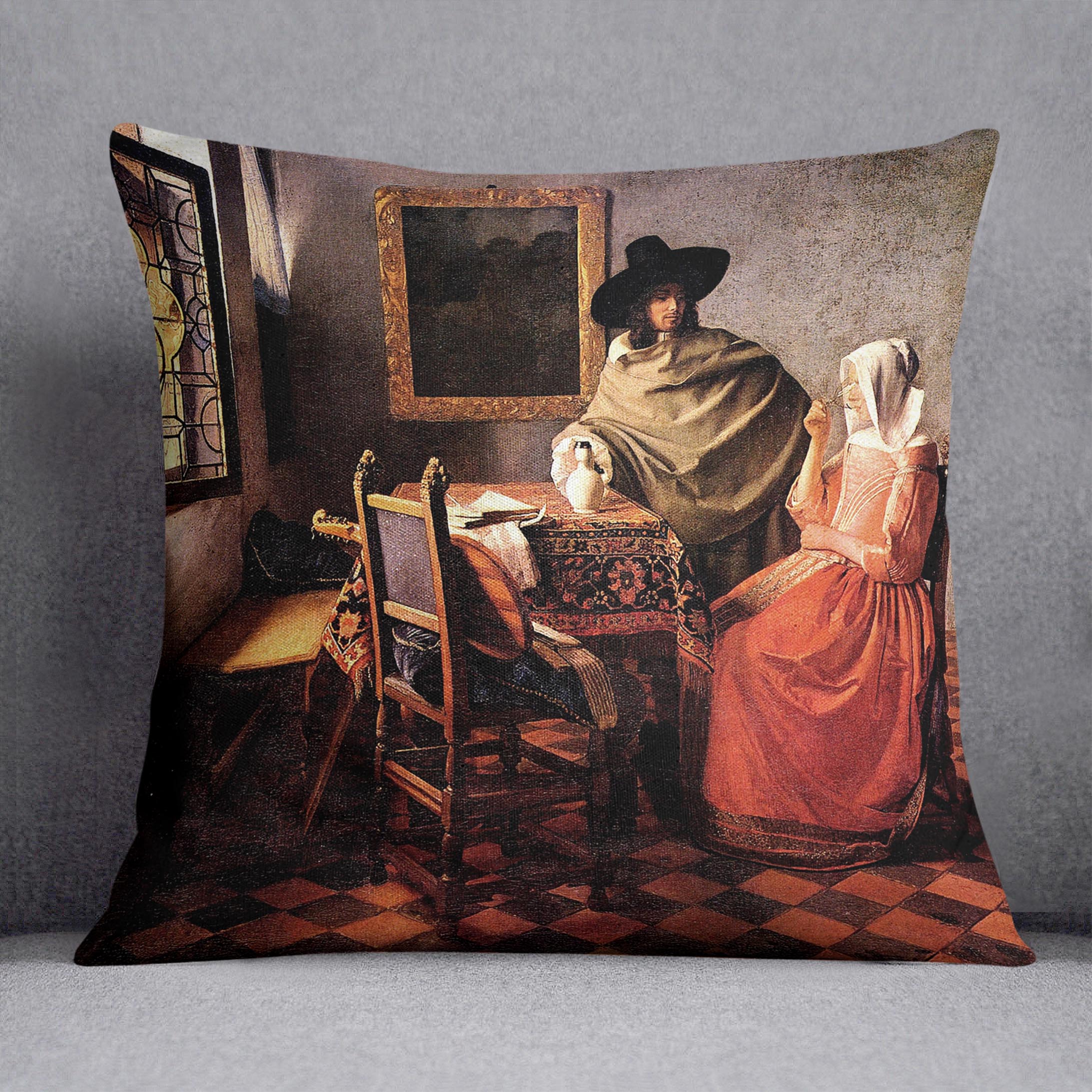 Glass of wine by Vermeer Cushion