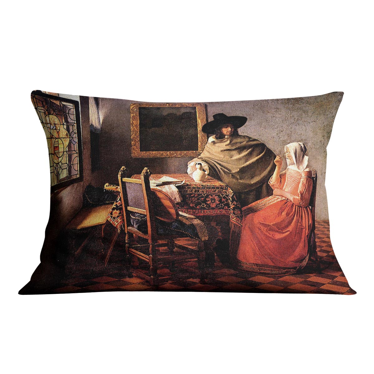 Glass of wine by Vermeer Cushion