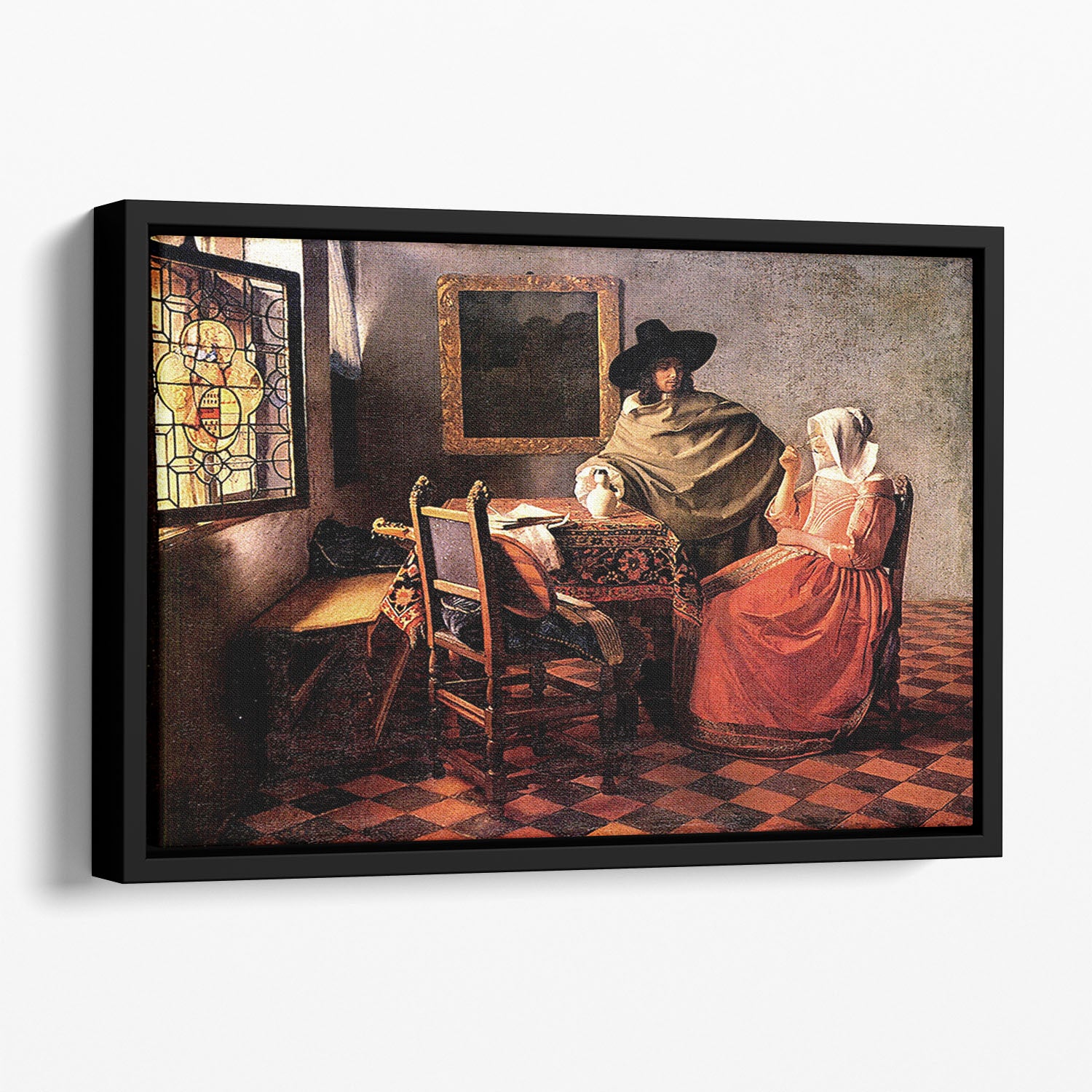 Glass of wine by Vermeer Floating Framed Canvas