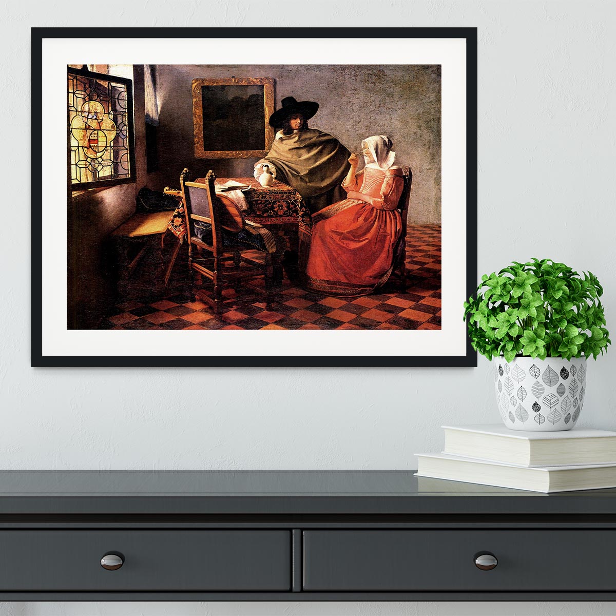 Glass of wine by Vermeer Framed Print - Canvas Art Rocks - 1