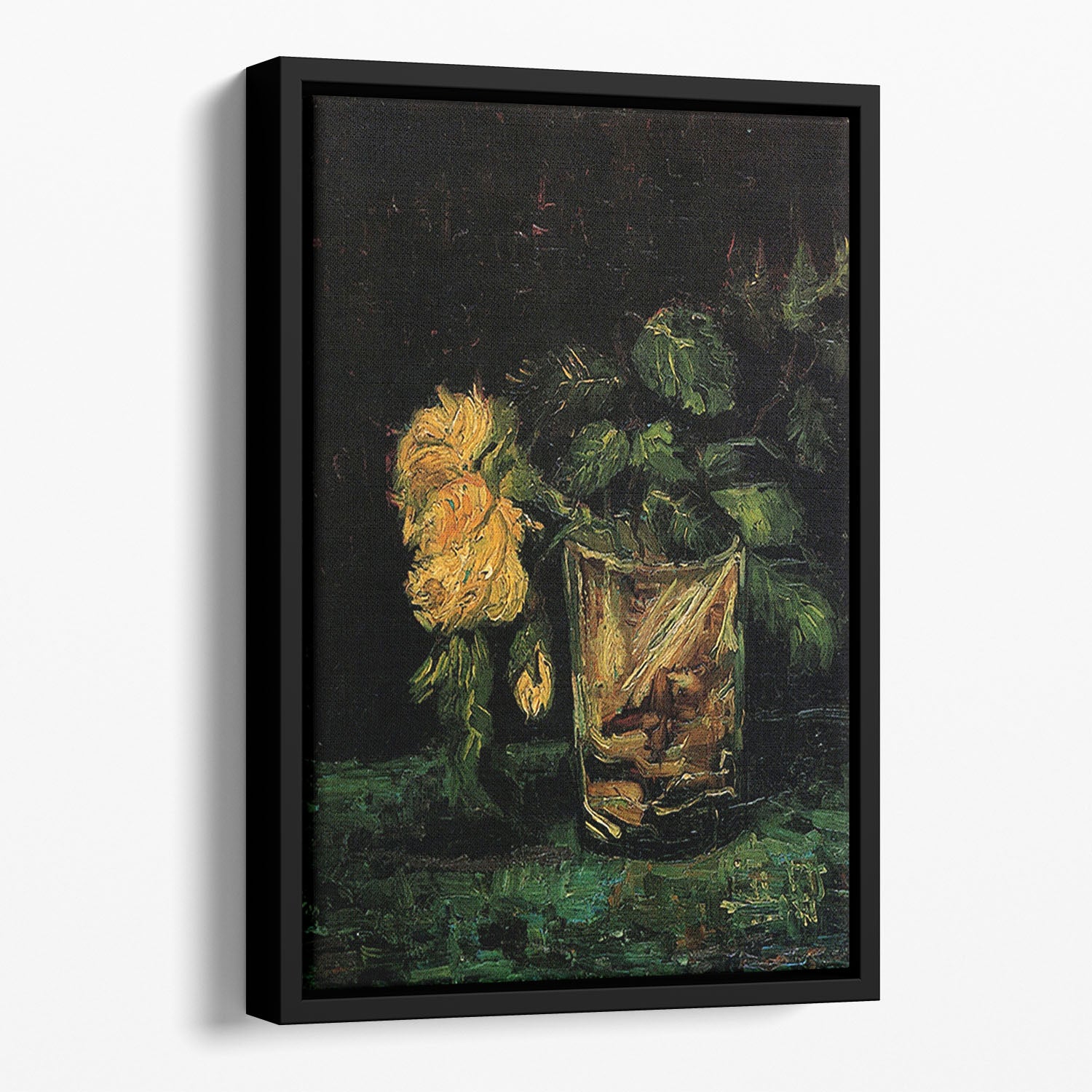 Glass with Roses by Van Gogh Floating Framed Canvas