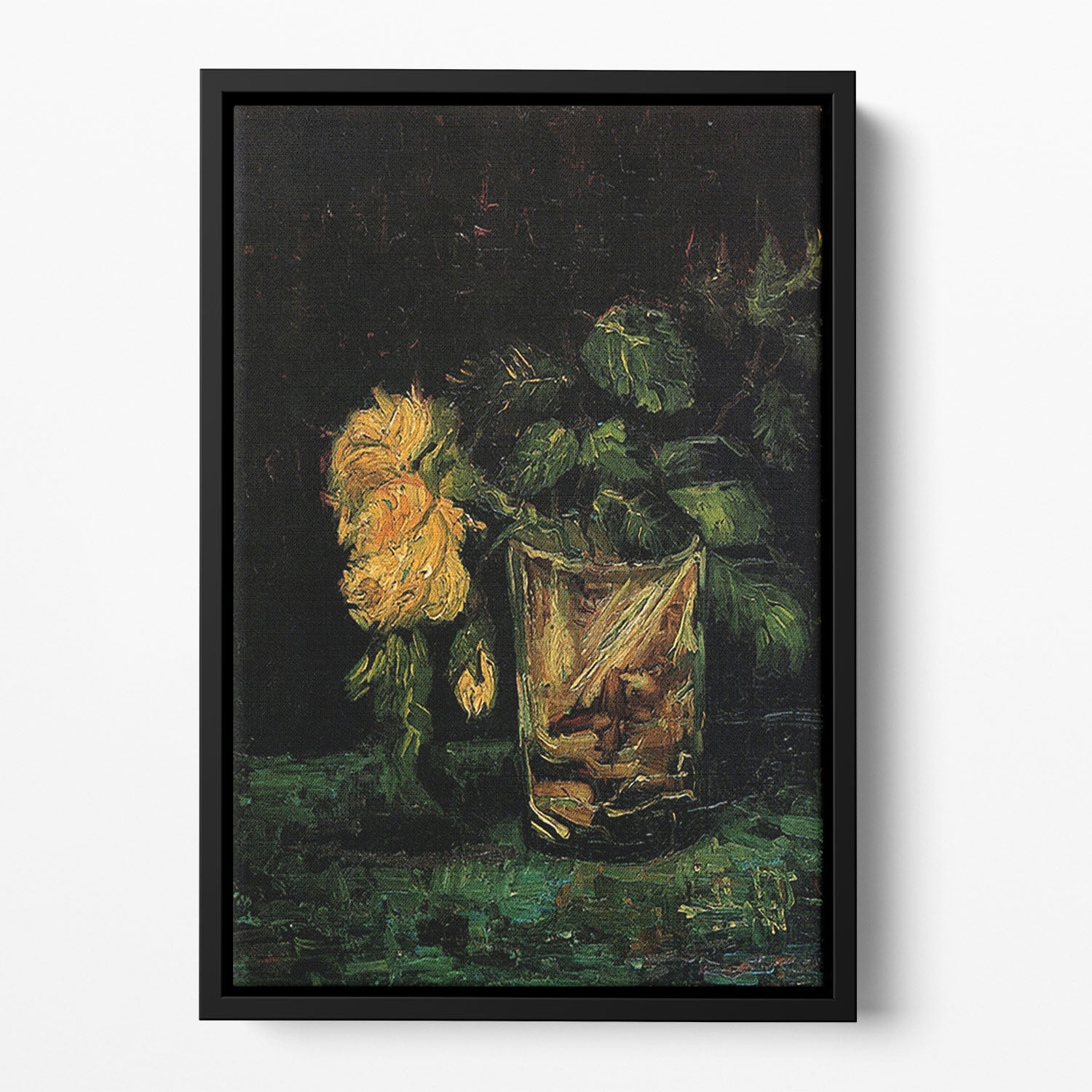 Glass with Roses by Van Gogh Floating Framed Canvas