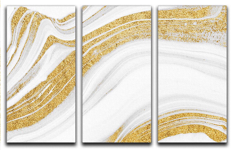 Gold White and Grey Marble Waves 3 Split Panel Canvas Print - Canvas Art Rocks - 1