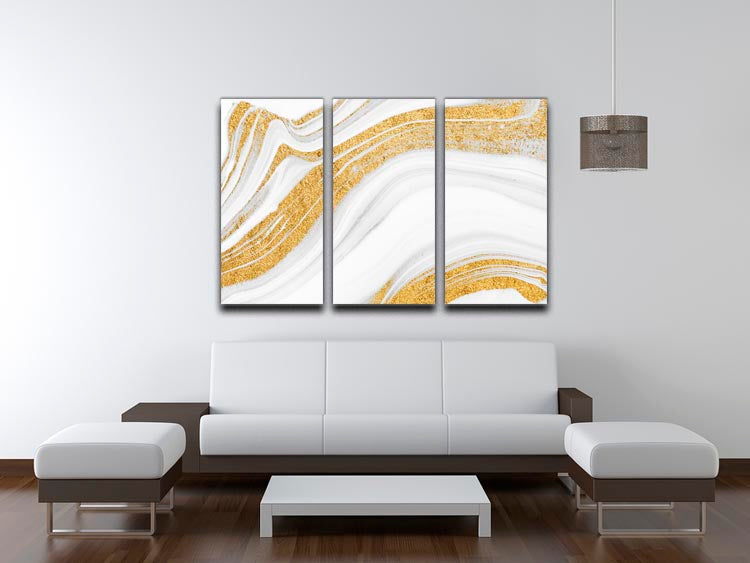 Gold White and Grey Marble Waves 3 Split Panel Canvas Print - Canvas Art Rocks - 3