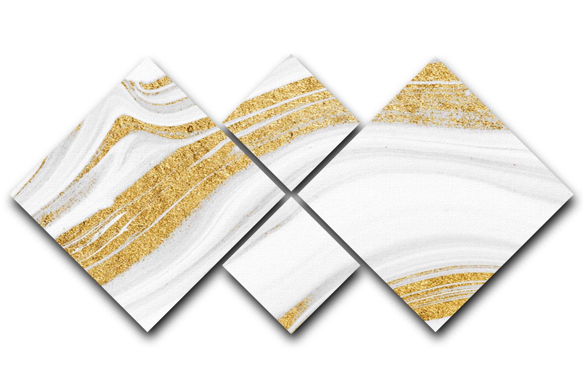 Gold White and Grey Marble Waves 4 Square Multi Panel Canvas - Canvas Art Rocks - 1