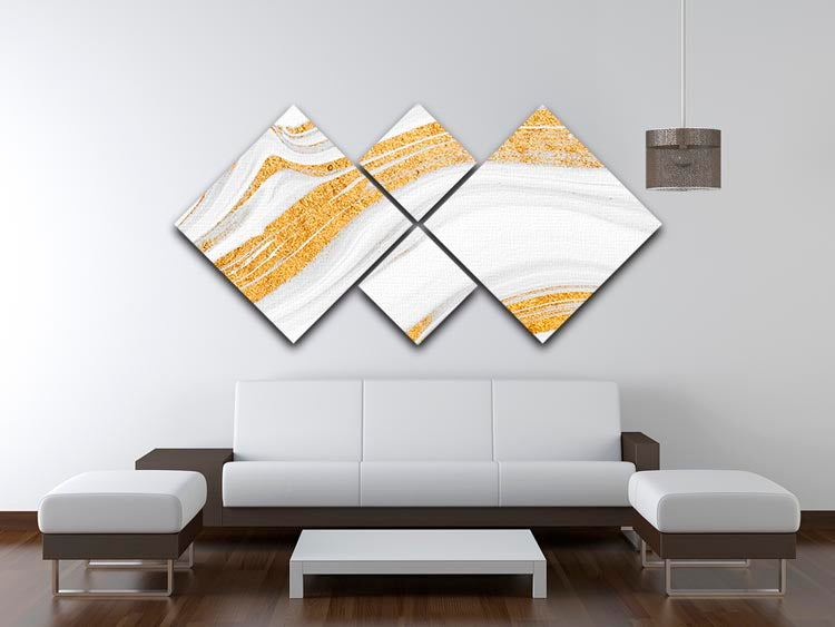 Gold White and Grey Marble Waves 4 Square Multi Panel Canvas - Canvas Art Rocks - 3