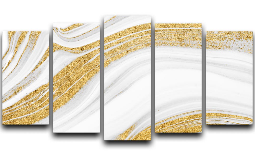 Gold White and Grey Marble Waves 5 Split Panel Canvas - Canvas Art Rocks - 1