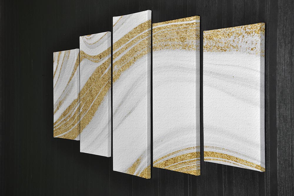 Gold White and Grey Marble Waves 5 Split Panel Canvas - Canvas Art Rocks - 2