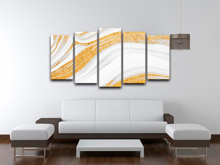 Gold White and Grey Marble Waves 5 Split Panel Canvas - Canvas Art Rocks - 3